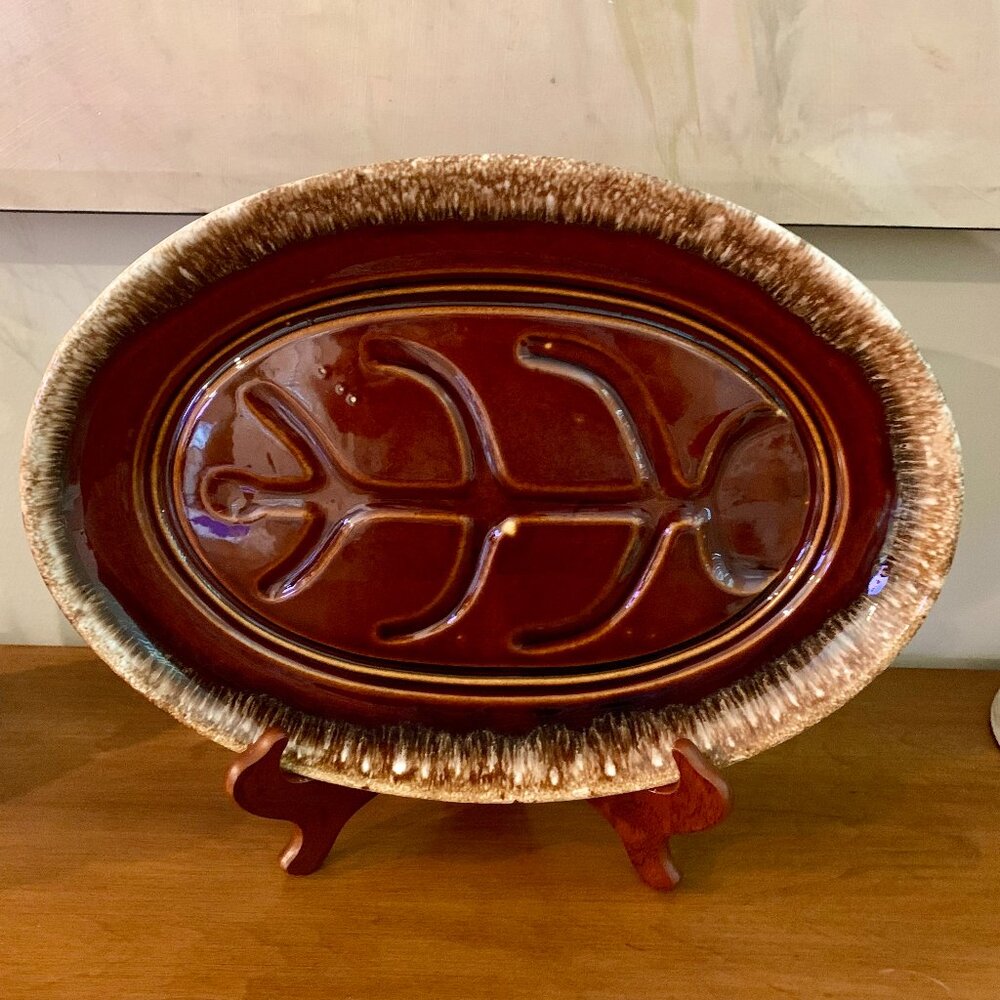 Vintage MCM Hull Pottery Brown Drip Glaze Tree of Life/Meat/Steak Platter
